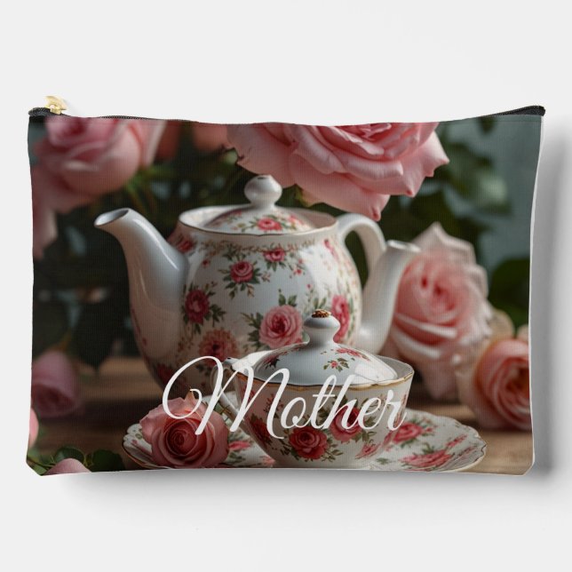 Bolsito Accesorio Grande Pink Cabbage Rose Tea Print Cut Sew Bag (Anverso)