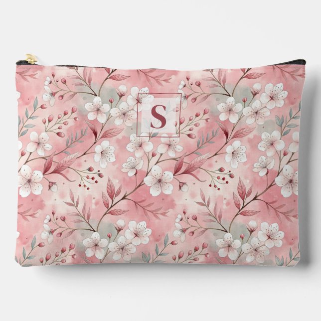Bolsito Accesorio Grande Pink cherry blossom monogram (Anverso)
