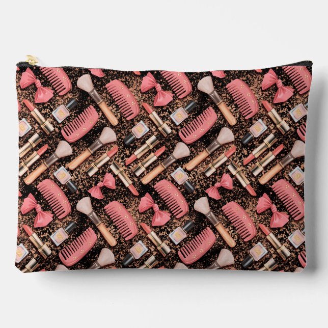 Bolsito Accesorio Grande Pink Cosmetics Pattern Glitter  (Anverso)