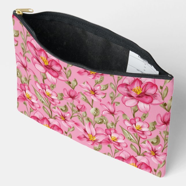 Bolsito Accesorio Grande Pink Floral Print Cosmetic Bag (Abierto)