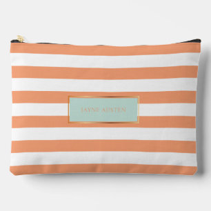 Bolsito Accesorio Grande PixDezines Monograma Raya coral blanco