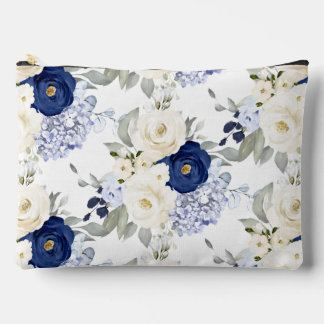 Bolsito Accesorio Grande PixDezines Rosas Acuarela Azul Marino Crema
