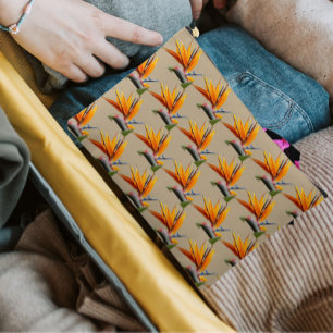 Bolsito Accesorio Grande Planta Ave del Paraíso Naranja Patrón en Caqui