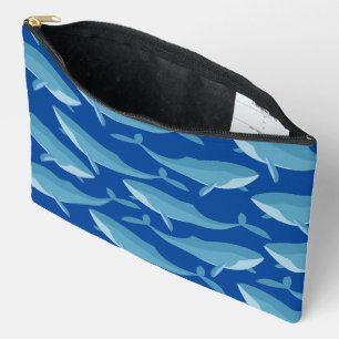 Bolsito Accesorio Grande Pod de ballenas nadando azul oscuro