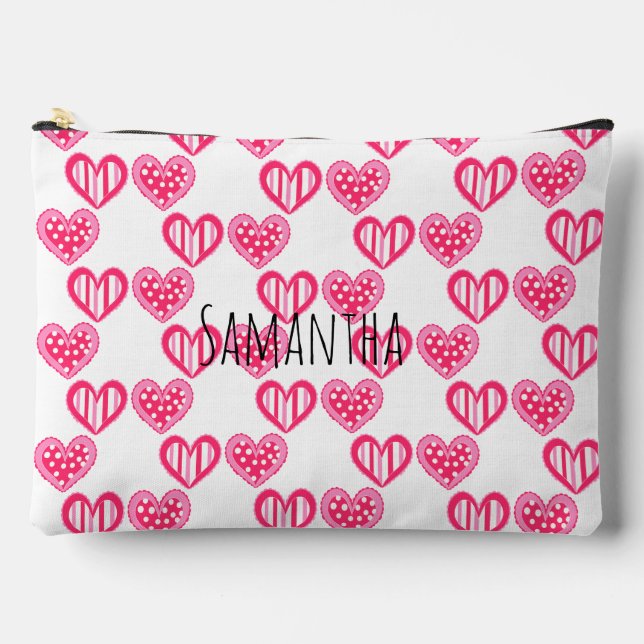 Bolsito Accesorio Grande Polka Dot And Stripes Hearts (Anverso)