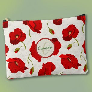 Bolsito Accesorio Grande Poppies grandes, rojos, con monograma