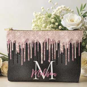 Bolsito Accesorio Grande portátil monograma de goteo negro de rosa de moda