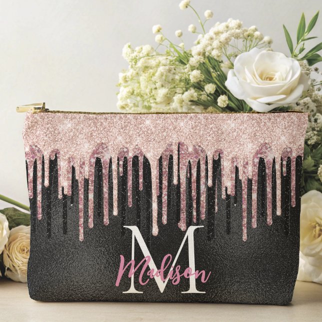 Bolsito Accesorio Grande portátil monograma de goteo negro de rosa de moda (Subido por el creador)