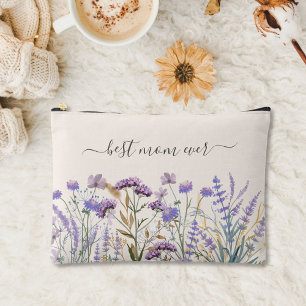 Bolsito Accesorio Grande Prado de flores silvestres moradas en acuarela