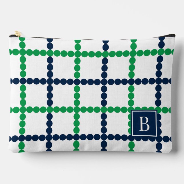 Bolsito Accesorio Grande Preppy abalorios Windowpane Verde & Azul           (Anverso)