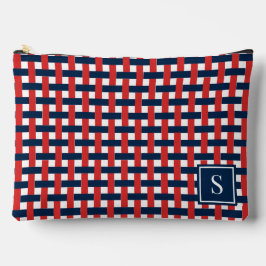 Bolsito Accesorio Grande Preppy Basket Weave – Navy & Red Monogram