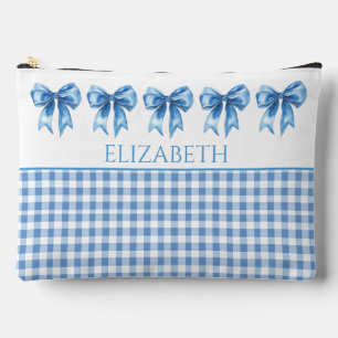 Bolsito Accesorio Grande Preppy Blue y White Gingham y Bow