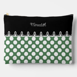 Bolsito Accesorio Grande Punto Polka verde y negro con nombre personalizado