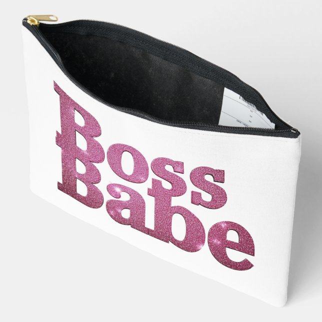 Bolsito Accesorio Grande Purpurina Rosa Boss Babe (Abierto)
