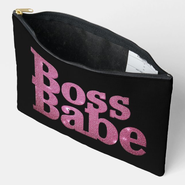 Bolsito Accesorio Grande Purpurina Rosa Boss Babe (Abierto)