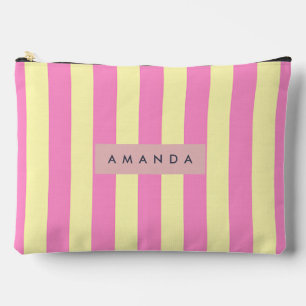 Bolsito Accesorio Grande Raya Personalizada Rosa Pastel y Amarillo Dulce