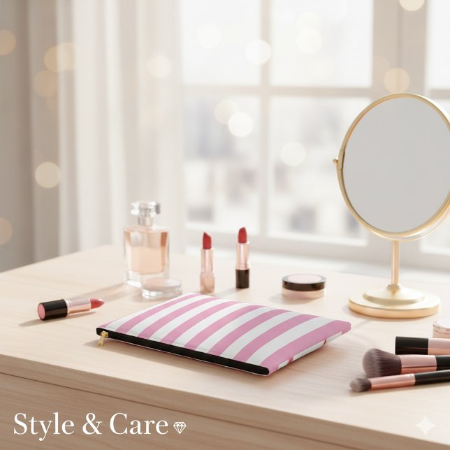 Bolsito Accesorio Grande Rayado vertical rosa claro y blanco (Light Pink and White Vertical Striped Accessory Pouch)