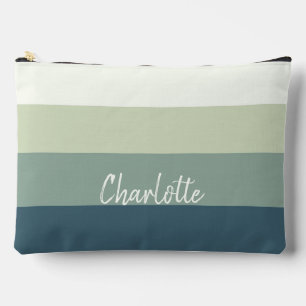 Bolsito Accesorio Grande Rayas de menta y azul claro personalizar nombre