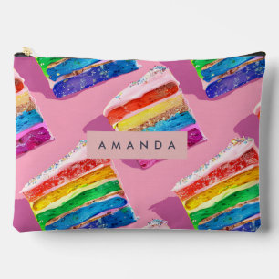 Bolsito Accesorio Grande Rebanada de pastel de arcoíris colorido personaliz