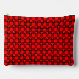 Bolsito Accesorio Grande Red Black Buffalo Heart Plaid