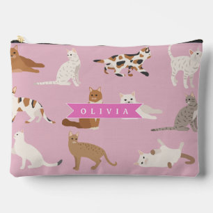 Bolsito Accesorio Grande Regalo Personalizado con Patrón de Gato Rosa Lindo