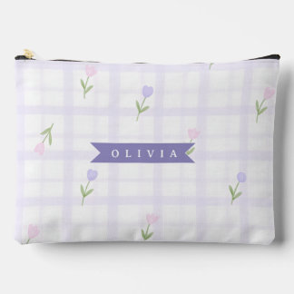 Bolsito Accesorio Grande Regalo Personalizado de Nombre Floral con Cuadros