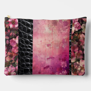 Bolsito Accesorio Grande Repticio audaz, negro floral rosa
