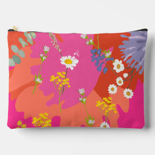 Bolsito Accesorio Grande Resumen de Jardín Floral Rosa y Naranja Caliente