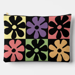 Bolsito Accesorio Grande Retro Daisies Multicolor Cosmetic Bag de los años