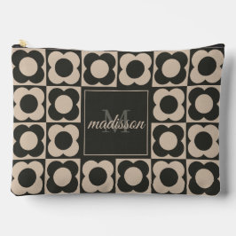 Bolsito Accesorio Grande Retro modern -Flower Checkerboard - neutral taupe