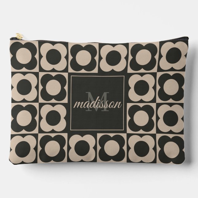 Bolsito Accesorio Grande Retro modern -Flower Checkerboard - neutral taupe  (Anverso)