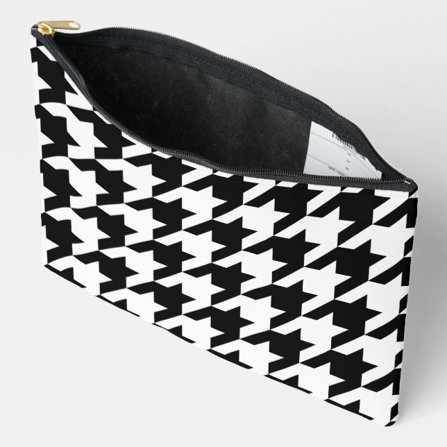 Bolsito Accesorio Grande Retro Moderno Blanco Negro Hounds-tooth Tejado (Abierto)