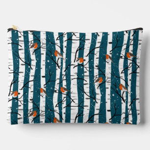 Bolsito Accesorio Grande Robins europeos sobre el pájaro plateado en azul d