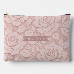 Bolsito Accesorio Grande Rojizo Personalizado Rosa Encaje Floral Romántico