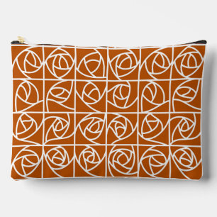 Bolsito Accesorio Grande Rosa Art Decó Cuadrados naranja Floral Estilizado