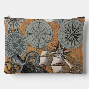 Bolsito Accesorio Grande Rosa de brújula Vintage Nautical Octopus Ship