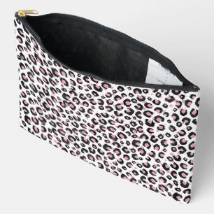 Bolsito Accesorio Grande Rosa Dorado Patrón de Leopardo Negro Elegante
