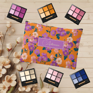 Bolsito Accesorio Grande Rosa moderno y floral morado en naranja