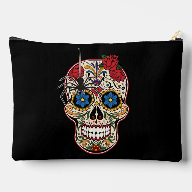 Bolsito Accesorio Grande Rosas de araña negra gótica ornamentos Cráneo de a (Reverso )