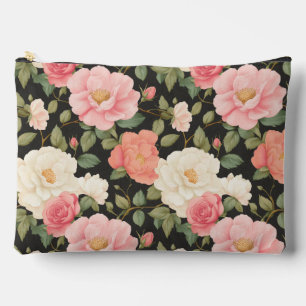 Bolsito Accesorio Grande Rosas pasteles suaves hojas verdes profundas