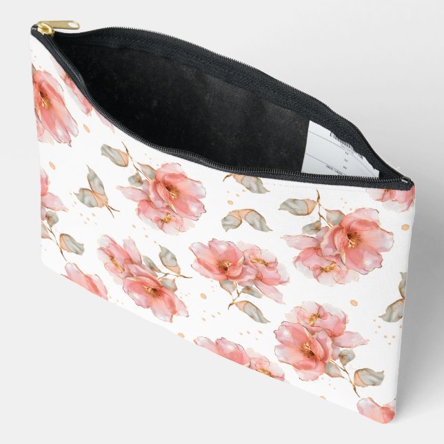Bolsito Accesorio Grande Rosas rosas y hojas rosas (Abierto)