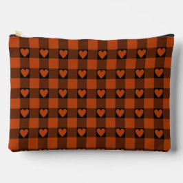 Bolsito Accesorio Grande Rust Red Black Buffalo Heart Plaid