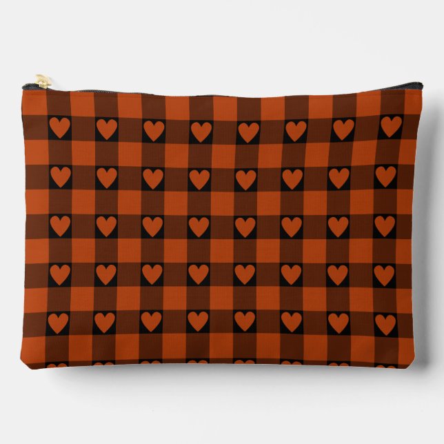 Bolsito Accesorio Grande Rust Red Black Buffalo Heart Plaid (Anverso)