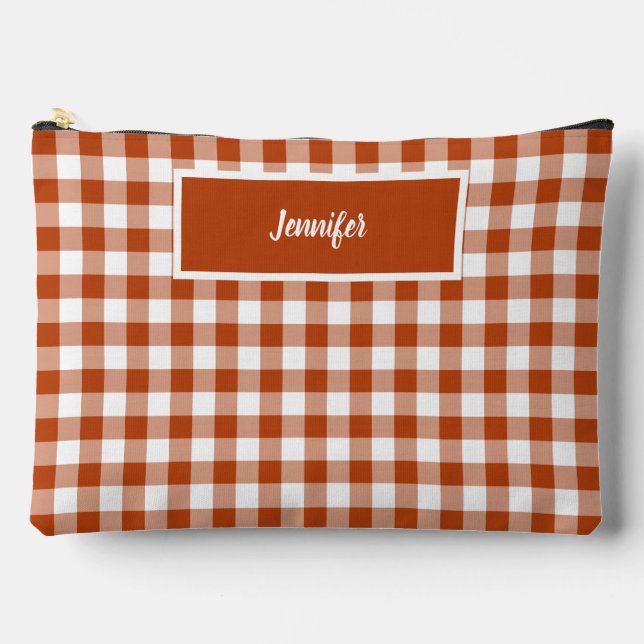 Bolsito Accesorio Grande Rust Red Plaid Gingham Personalized (Anverso)