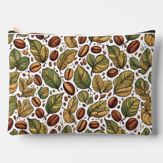 Bolsito Accesorio Grande Rustic Coffee Bean & Leaf Pattern Print Cut Sew Ba (Anverso)