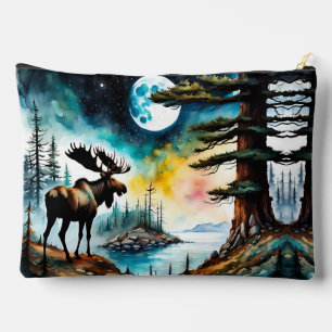 Bolsito Accesorio Grande Sasquatch y Moose en una orilla boscosa sobre el o
