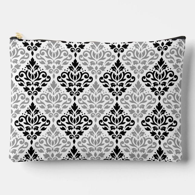 Bolsito Accesorio Grande Scroll Damask Pattern Black Gray White (Anverso)