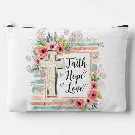 Bolsito Accesorio Grande Shabby Chic floral Faith Hope Love
