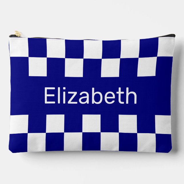 Bolsito Accesorio Grande Simple Blue and White Checkerboard Pattern Name (Anverso)