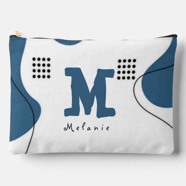 Bolsito Accesorio Grande Simple blue white Abstract minimal art Monogram  (Anverso)